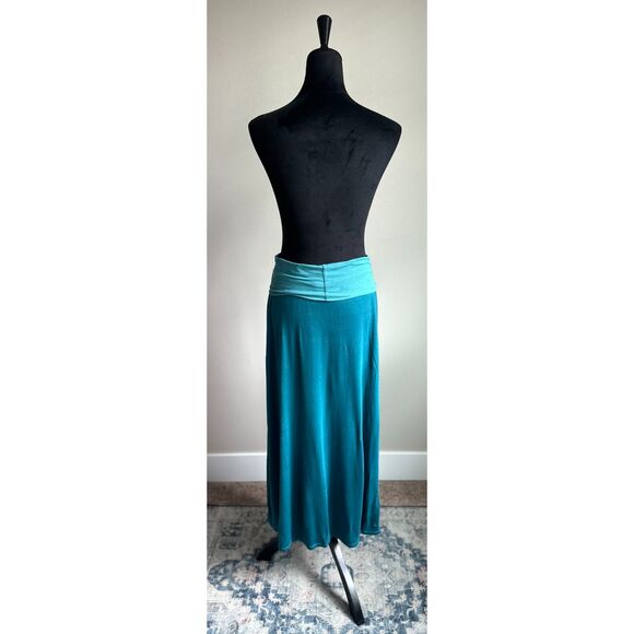 JAMES PERSE Women's Teal Color Block FoldOver Waist Mid Rise Midi Skirt Size 3/L - Picture 3 of 7